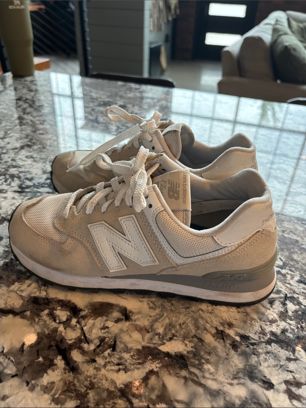 New Balance women's  Beige and White Retro Sneakers-574 sneaker - Picture 3 of 5